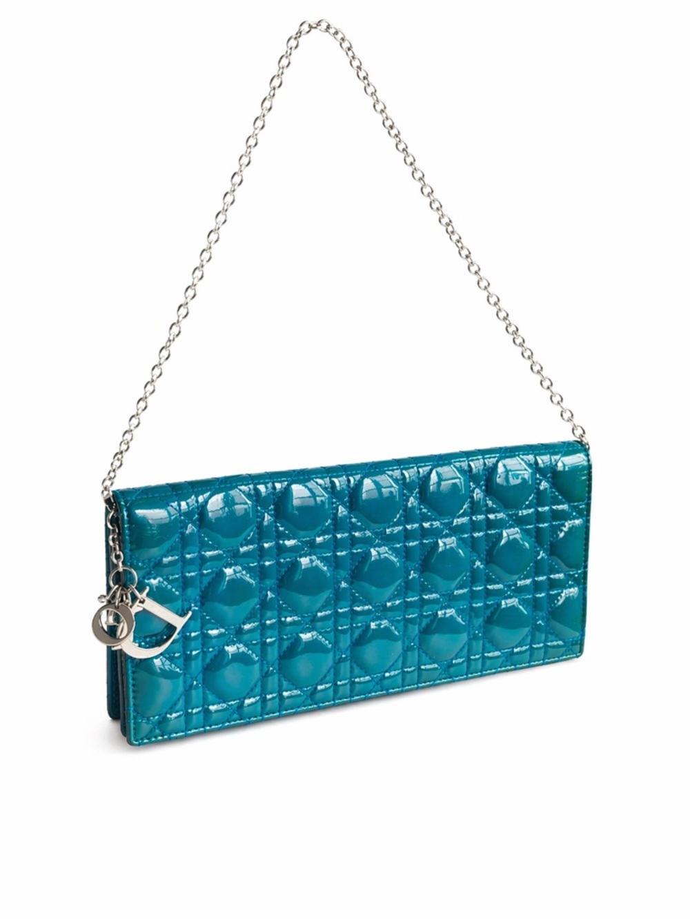 Dior Teal Patent Quilted Chain Shoulder Clutch